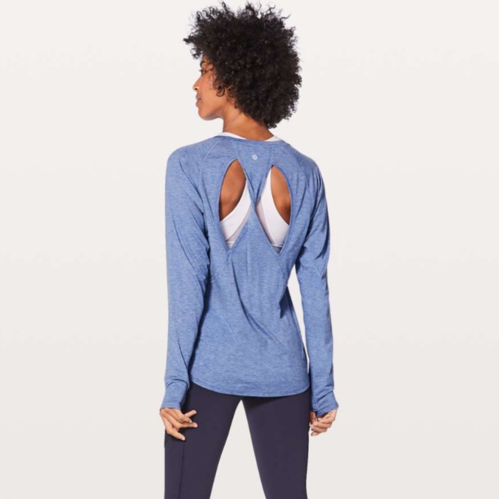 Lululemon Stop Drop & Squat Long Sleeve Short Twist Back Blue